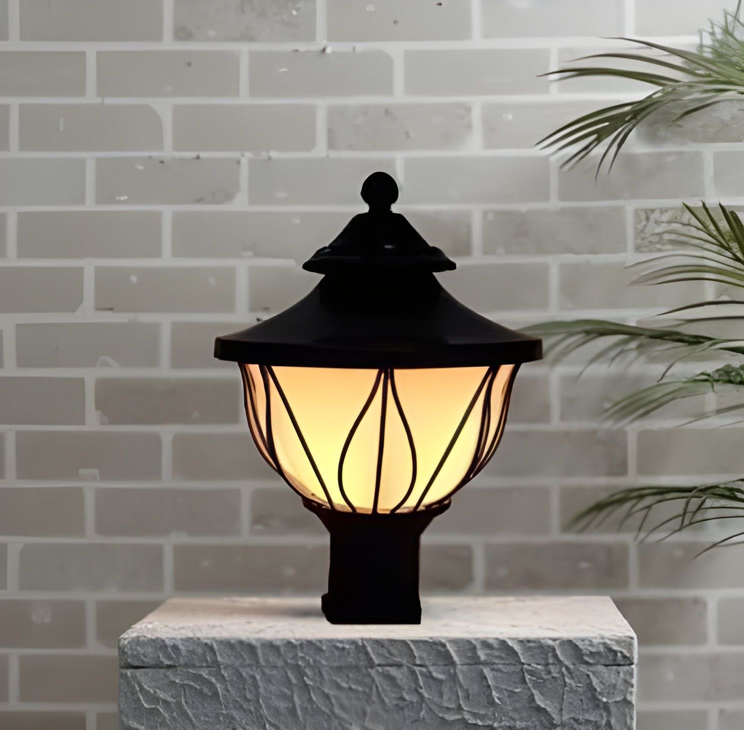 Black Metal Outdoor Waterproof Gate Light Energy Efficient Decorative Exterior Fixture for Entry Gates, Garden Pillars, Porch, Boundaries, Driveway (Lotus Shape) (with Bulb, 1, Pack) Gate Light Outdoor Lamp-image-39