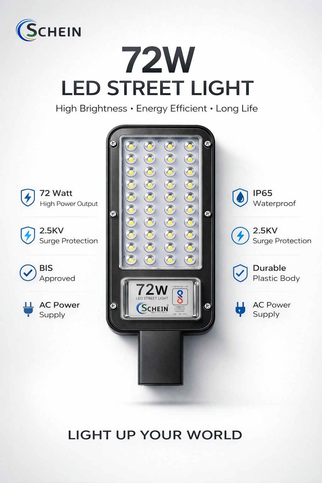 schein 72 Watt White LED Street Light (Non-Solar, Without Sensor) | Pack of 1 | Powerful Bright White Light | IP65 Water & Dust Resistant | Energy Efficient & Durable Long Life | Outdoor Lamp for Streets Street Light Outdoor Lamp-picture-6
