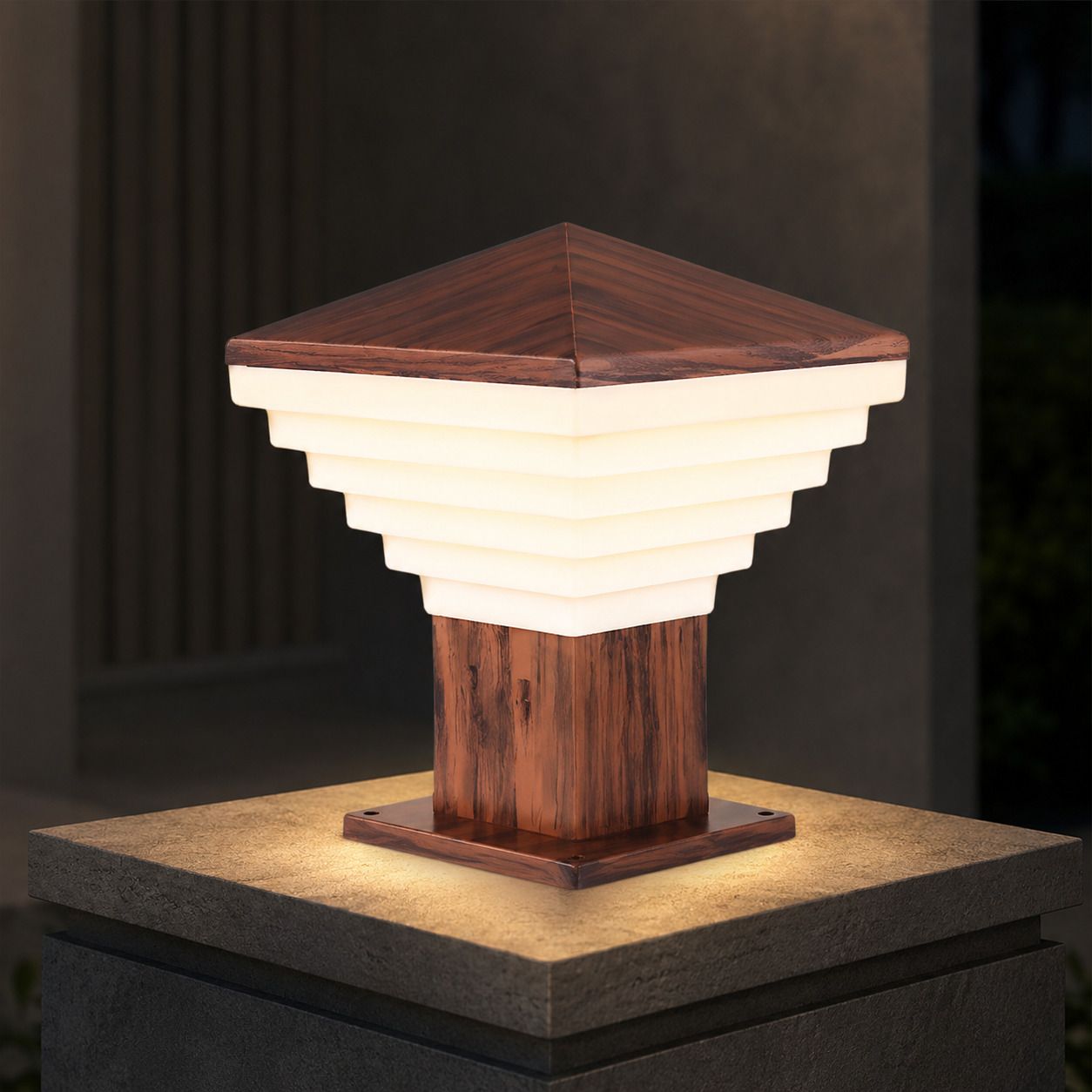 Modern LED Outdoor Gate Light | Waterproof Pillar Lamp for Garden, Boundary Wall & Entrance | Bulb Included | Wood, 1 Piece Gate Light Outdoor Lamp-image-22