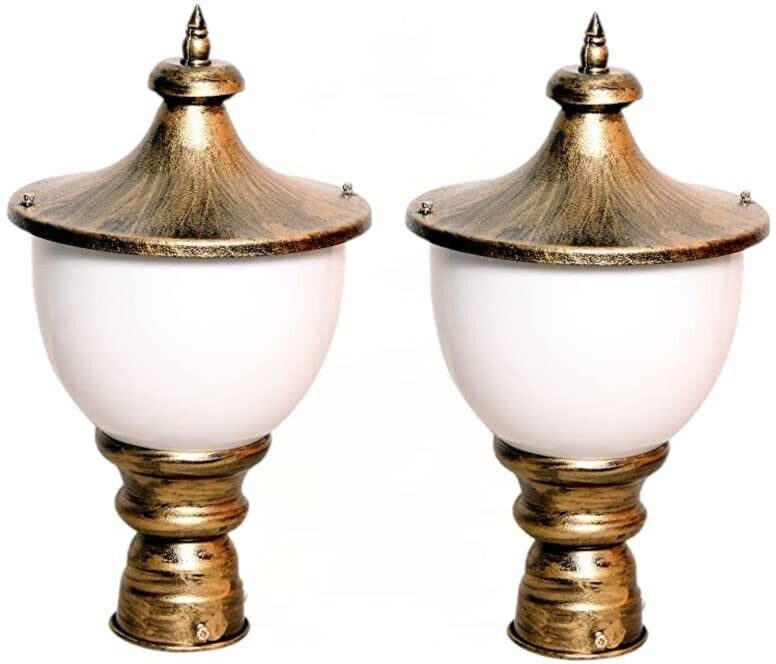 reezo Golden Antique Outdoor Modern Home Waterproof Gate Light/Pillar Light for Main Gate (Bulb Not Included)(Pack of 2) Gate Light Outdoor Lamp-image-12