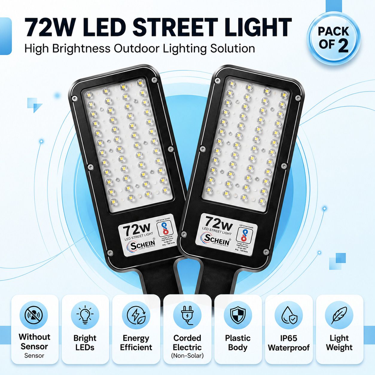 72W LED Street Light Pack of 2 | Without Sensor | Bright White Illumination | Corded Electric Non-Solar | IP65 Waterproof Protection | Energy Efficient | Durable Plastic Body | S2W14A5 Street Light Outdoor Lamp-image-26