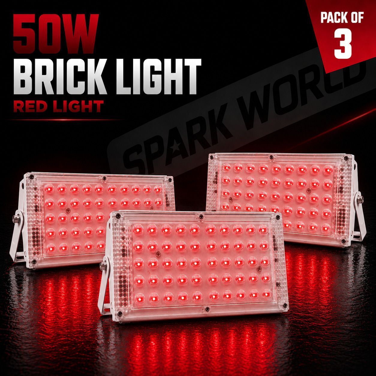 spark world 50 Watt Brick Red Colour Flood Light for Outdoor (Pack Of-3) Flood Light Outdoor Lamp-picture-9