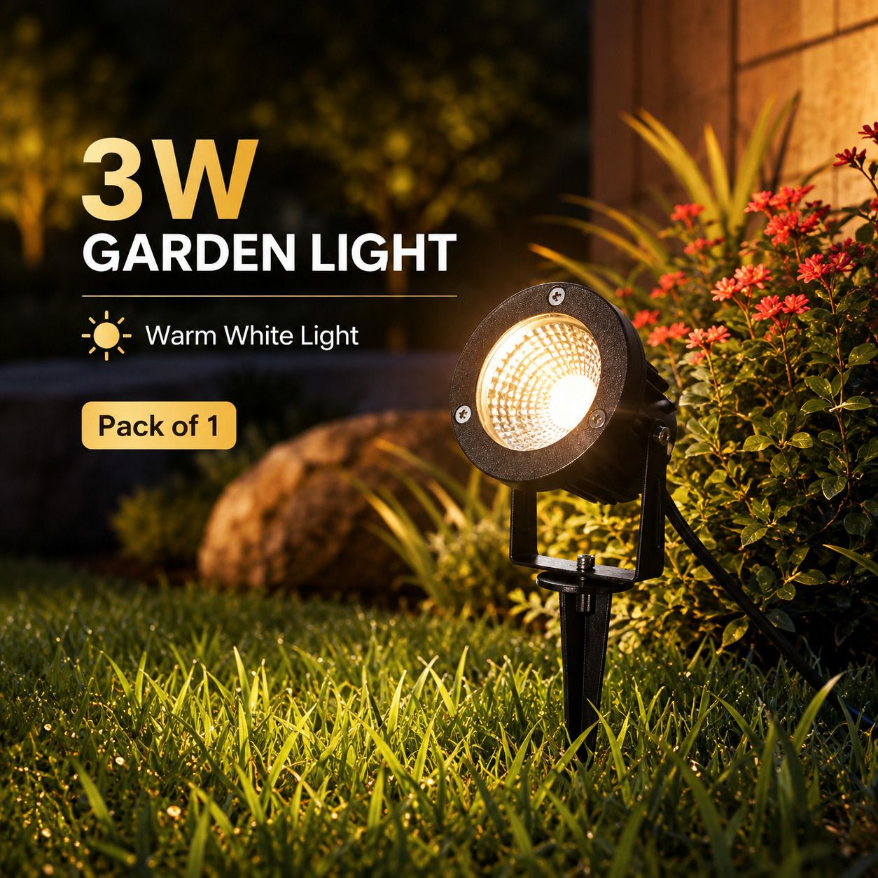 spark world 3W Warm White LED Waterproof Spike Garden Light – Pack of 1 Post Light Outdoor Lamp-picture-12
