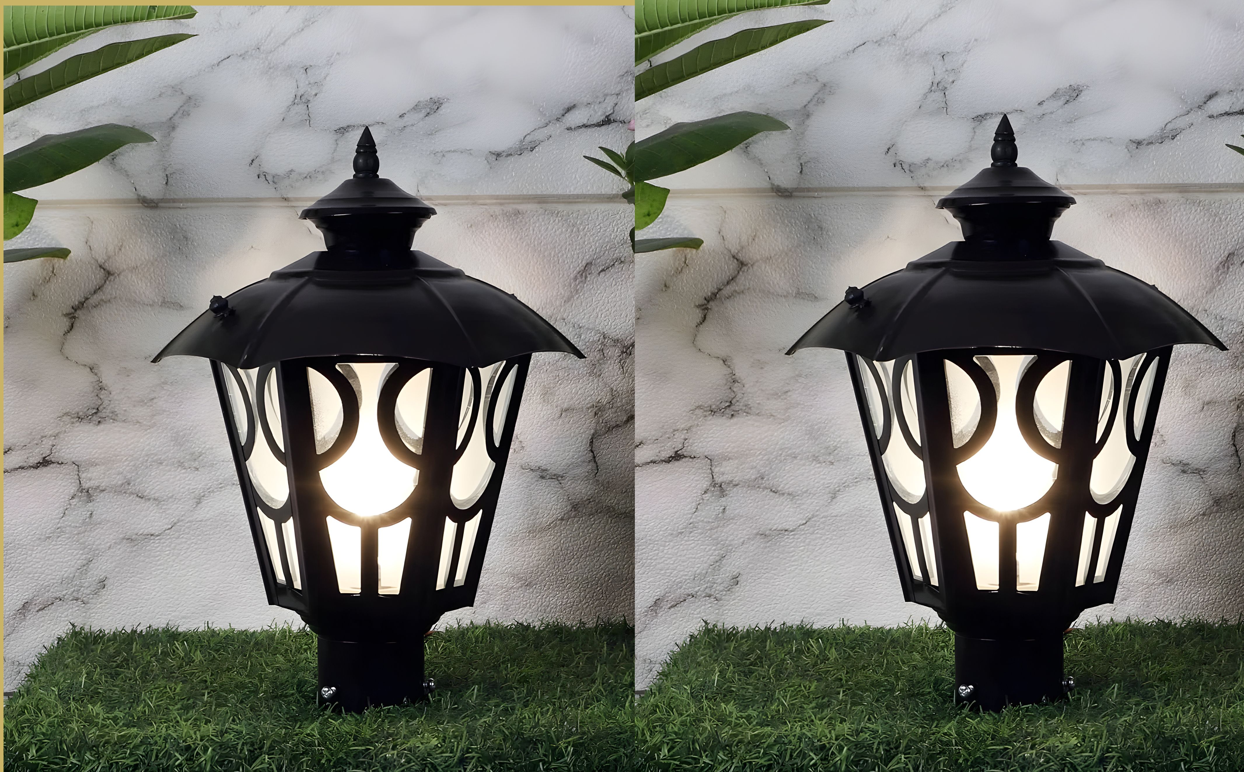 Black Metal Outdoor Waterproof Umbrella Design Gate Light Energy Efficient Decorative Exterior Fixture for Entry Gates, Garden Pillars, Porch, Boundaries, Driveway (with Bulb, 2, Pack) Gate Light Outdoor Lamp-image-43