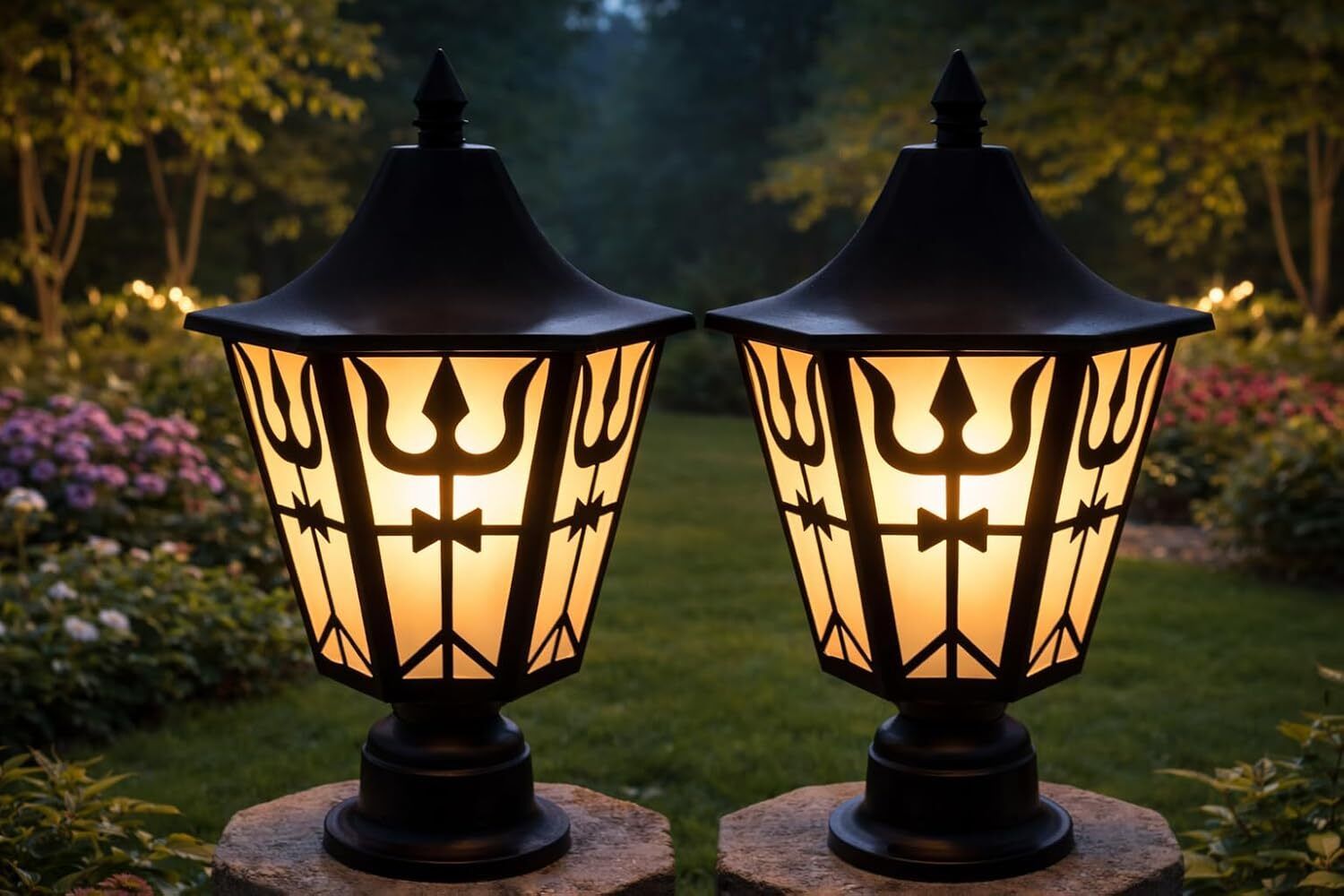 Modern Outdoor Gate Pillar Light with Trishul Design | Waterproof Garden Post Lamp for Home Entrance, Balcony & Terrace | Black Metal Exterior Lamp (Pack of 2, without Bulb) Gate Light Outdoor Lamp-image-14