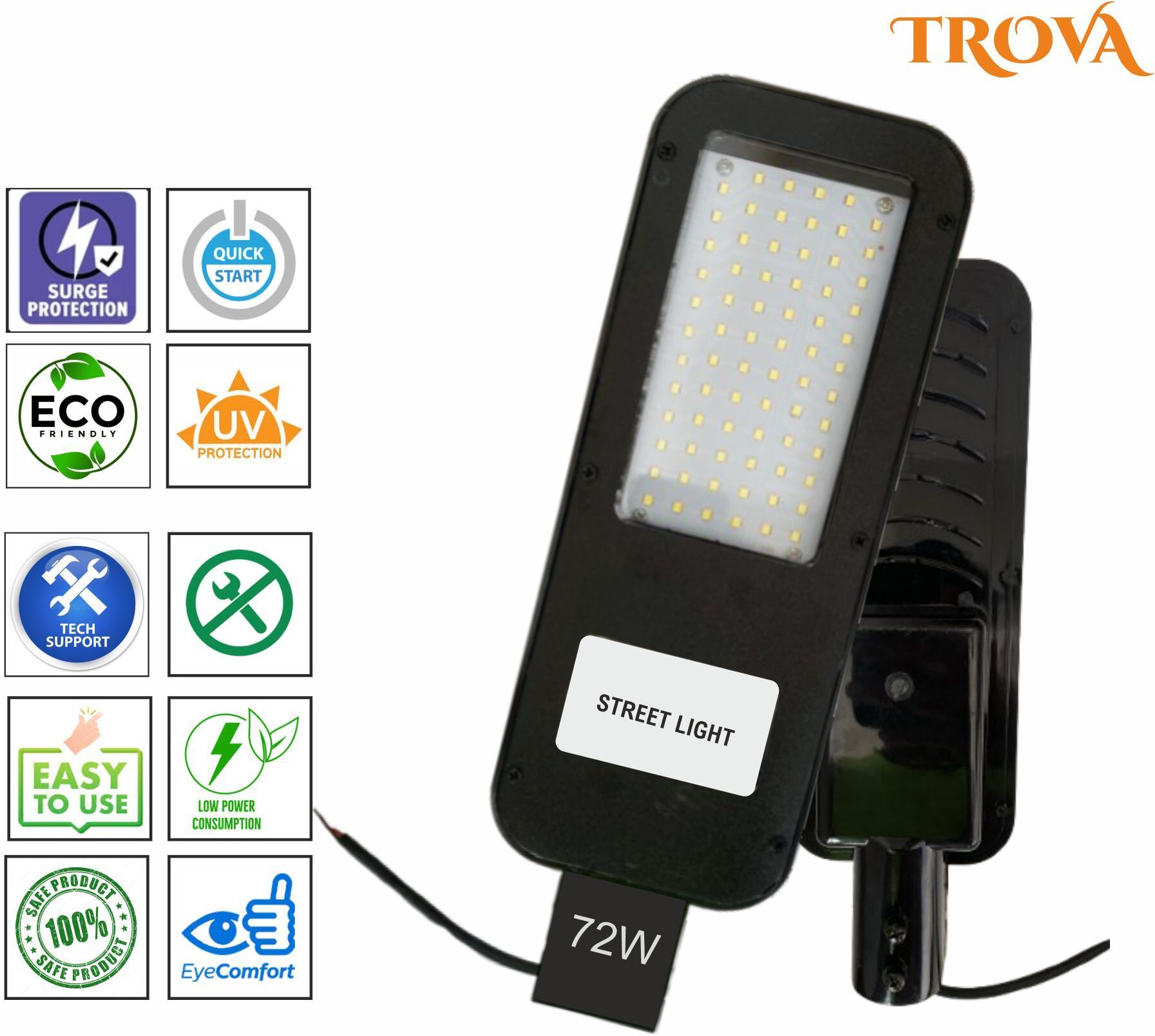 72W LED Street Light | High Power LED Outdoor Lighting | Waterproof IP65 | Energy Saving Street Lamp for Roads, Highways & Factories Street Light Outdoor Lamp