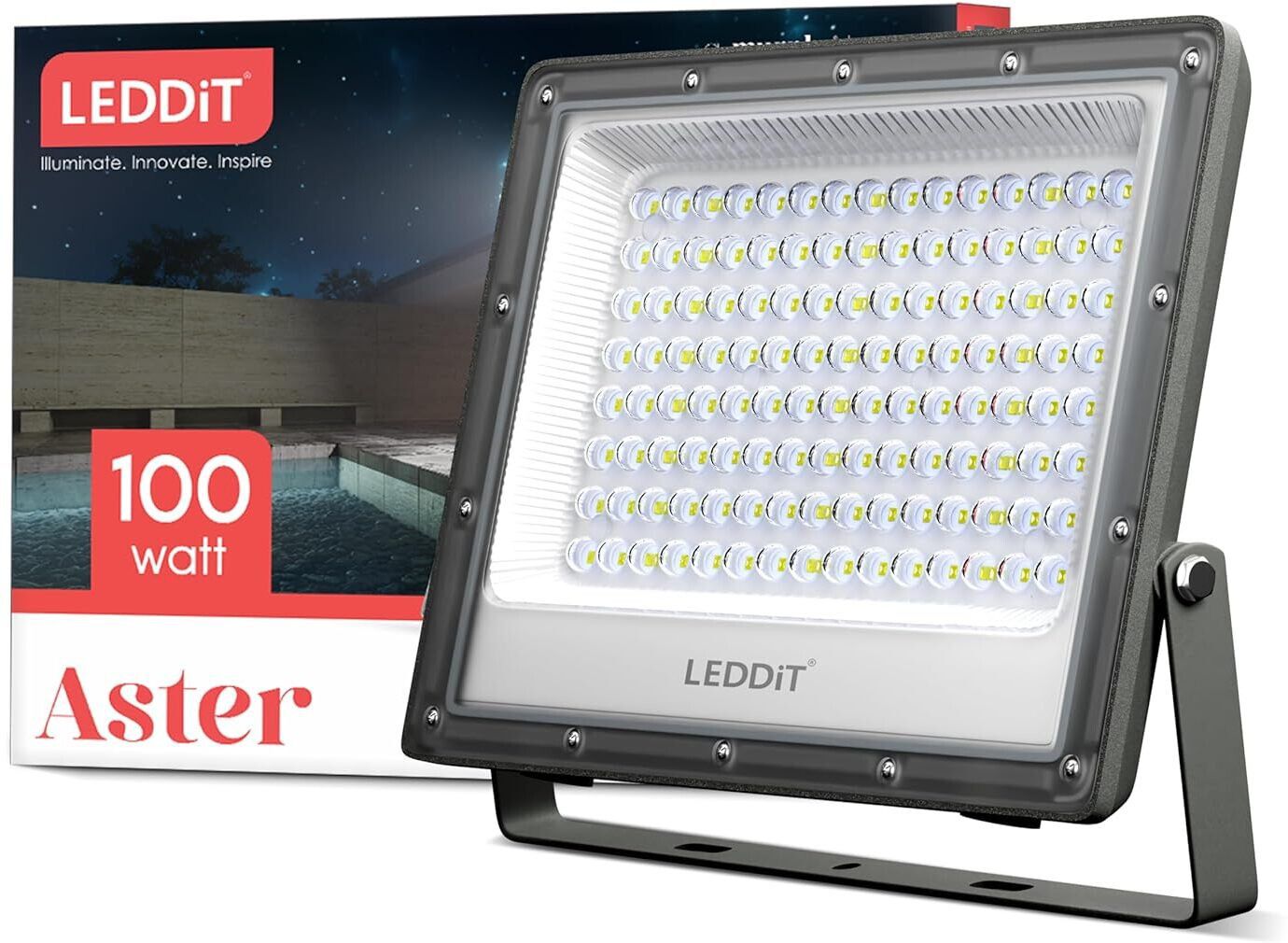 leddit Aluminium 100W Waterproof Outdoor LED Floodlight with Droplet Lens Diffuser | Halogen for Garage, Parking (Cool White) - Pack of 1 | Short Circuit & Surge Protection with IP66 Rating Flood Light Outdoor Lamp-picture-12