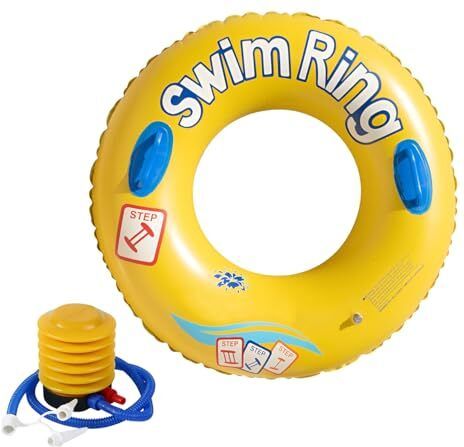 juprev Inflatable Swim Tube 80cm with Foot Pump for Kids & Adults – Yellow-picture-13
