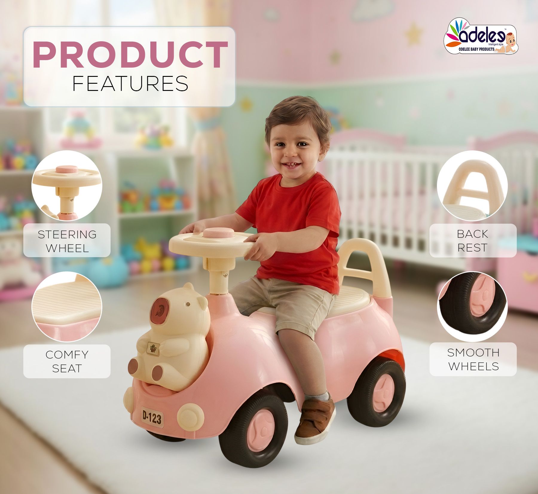 odelee Baloo Push Rideon Car WithToy Storage & Back Rest For Boys & Girls 3TO5 Years-picture-25