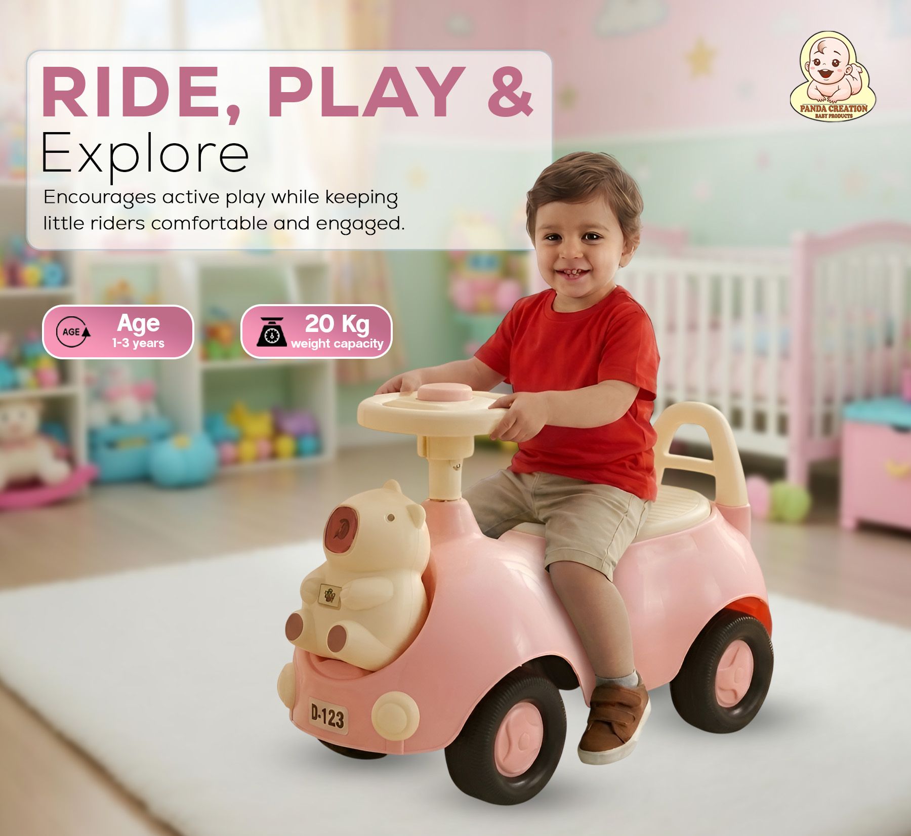 panda creation Baloo Push Rideon's Car With Toy Storage & Back Rest For Kids 3TO5 Years-picture-19