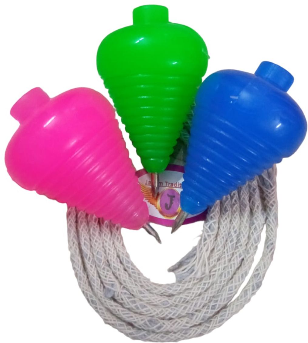 jayam traditional Lattu Toys Pack of 3Pcs & Thread Latto Games Plastic Spinning,Multicolour-picture-2