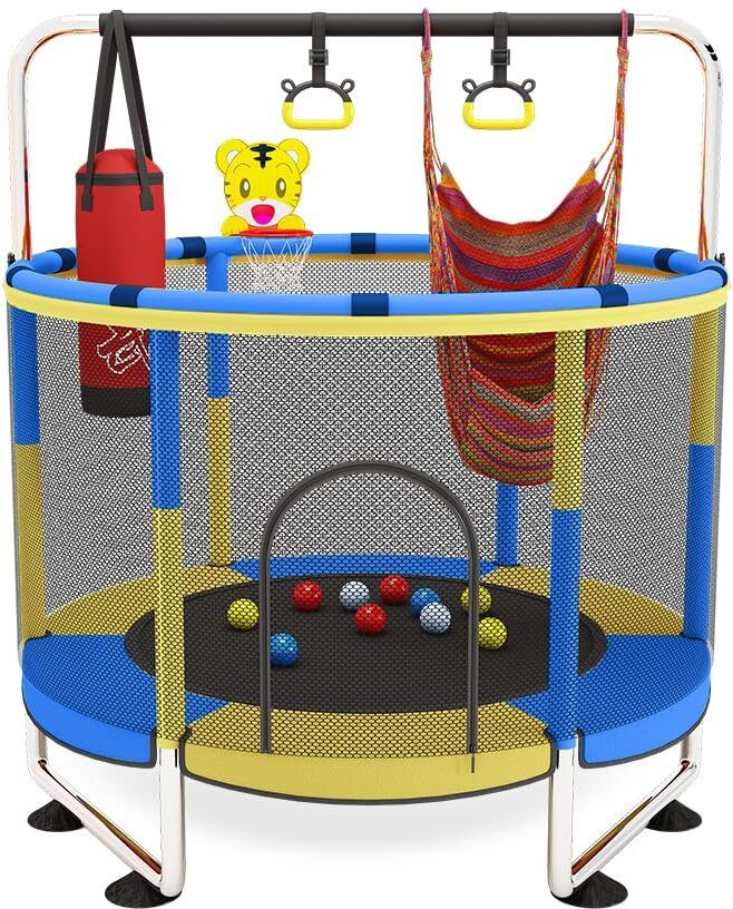4 in 1 Kids Trampoline with Safety Net, Pull Up Handle, Boxing Bag & Swing