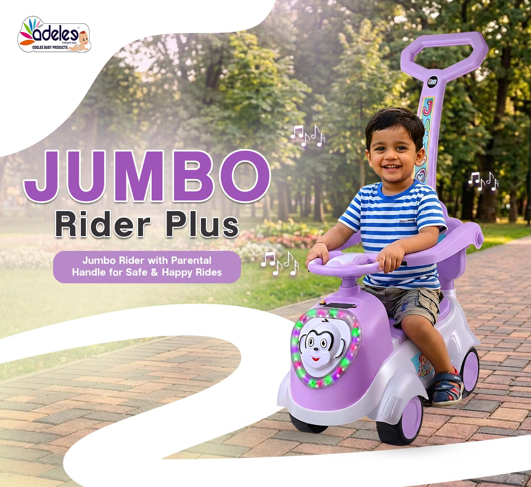 odelee Jumbo Plus Manual Push Rideon Car With Backrest And Handle For Kids-picture-22