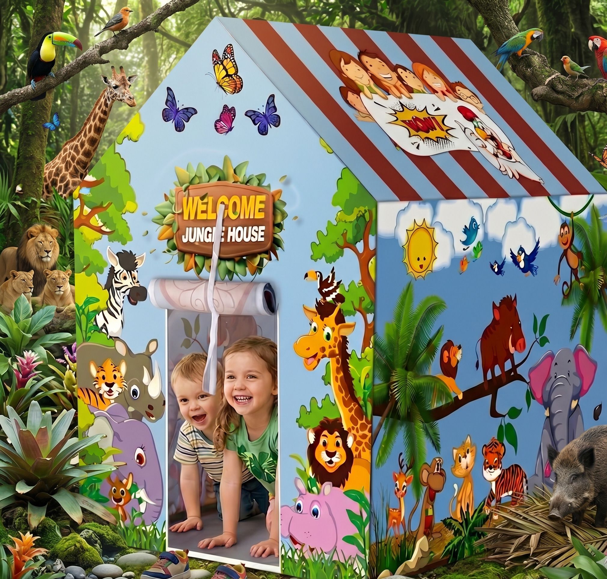 cloudconcept Jungle Kingdom Play Tent for Kids - Portable Hut with Wildlife Graphics-picture-22