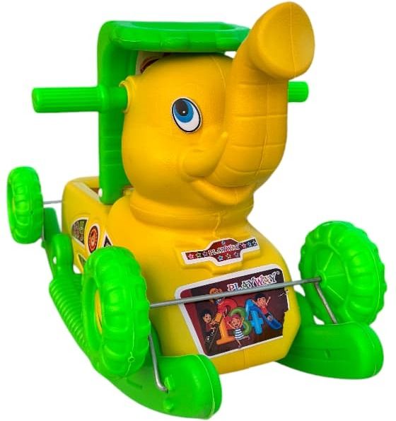 PLASTIC ELEPHANT WITH ROCKING FUNCTION AND RUNNING RIDE ON HATHI TRICYCLE-image-1