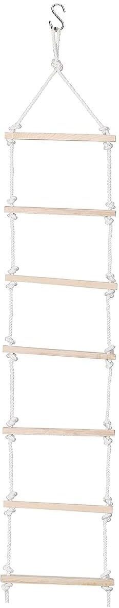 Wooden Hanging Ladder with DurabLE Cotton Rope and Ceiling Hook Support