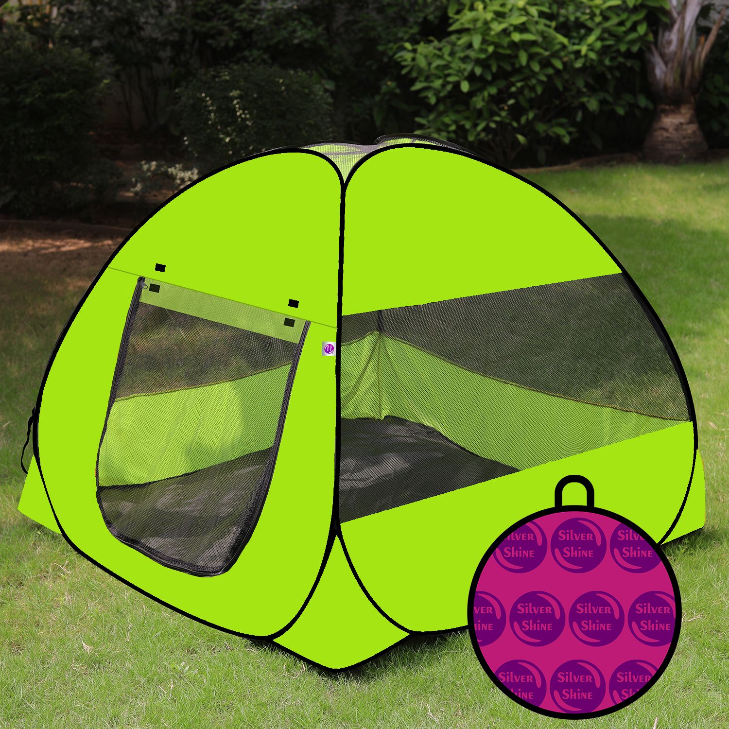 silver shine Foldable Green Patterns Popup Kids Play Tent House-picture-16