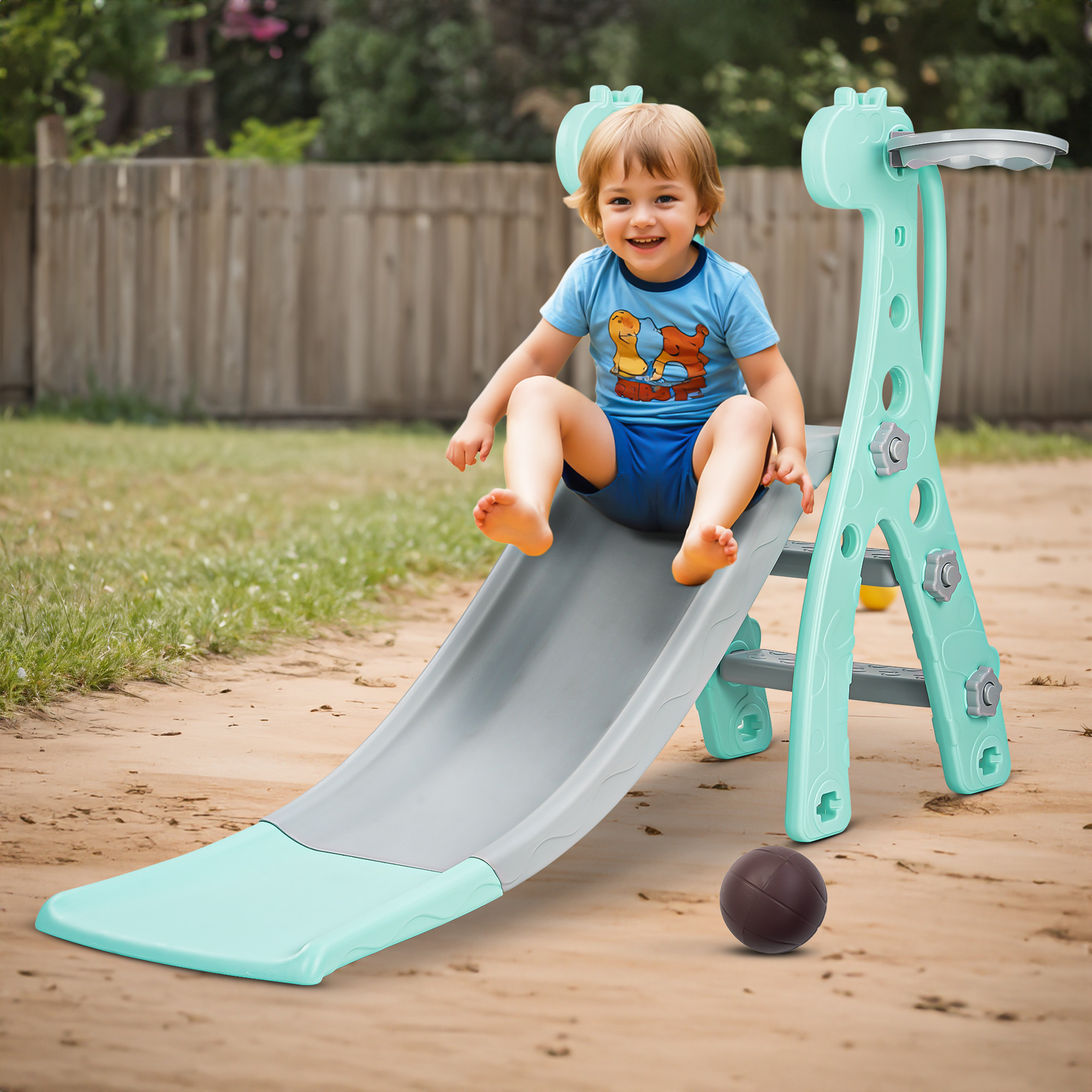 baybee 2 in 1 Giraffe Sliders for Kids Foldable Garden Kids Slider with Basketball Hook image 1