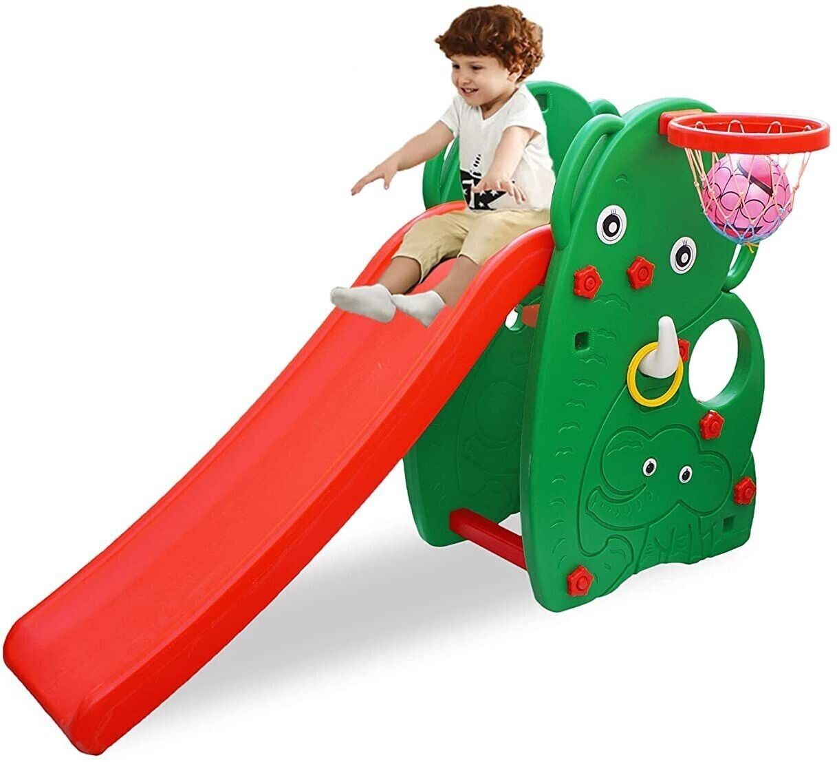 Kids Baby Elephant Slide with Basketball Foldable Garden Slide-image-39
