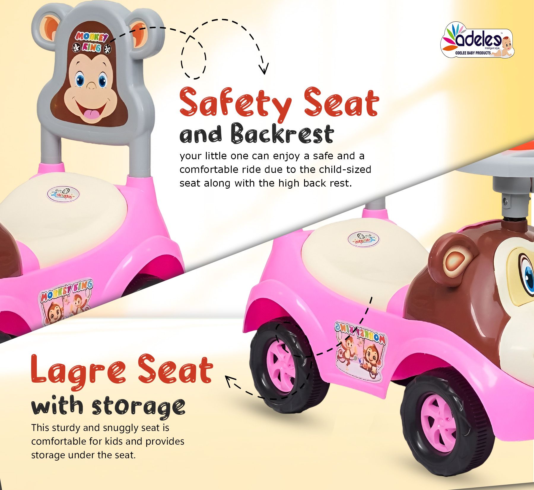 odelee Mowglie Push Car/ Baby Car with Music, Toy Storage and Back Rest-picture-17