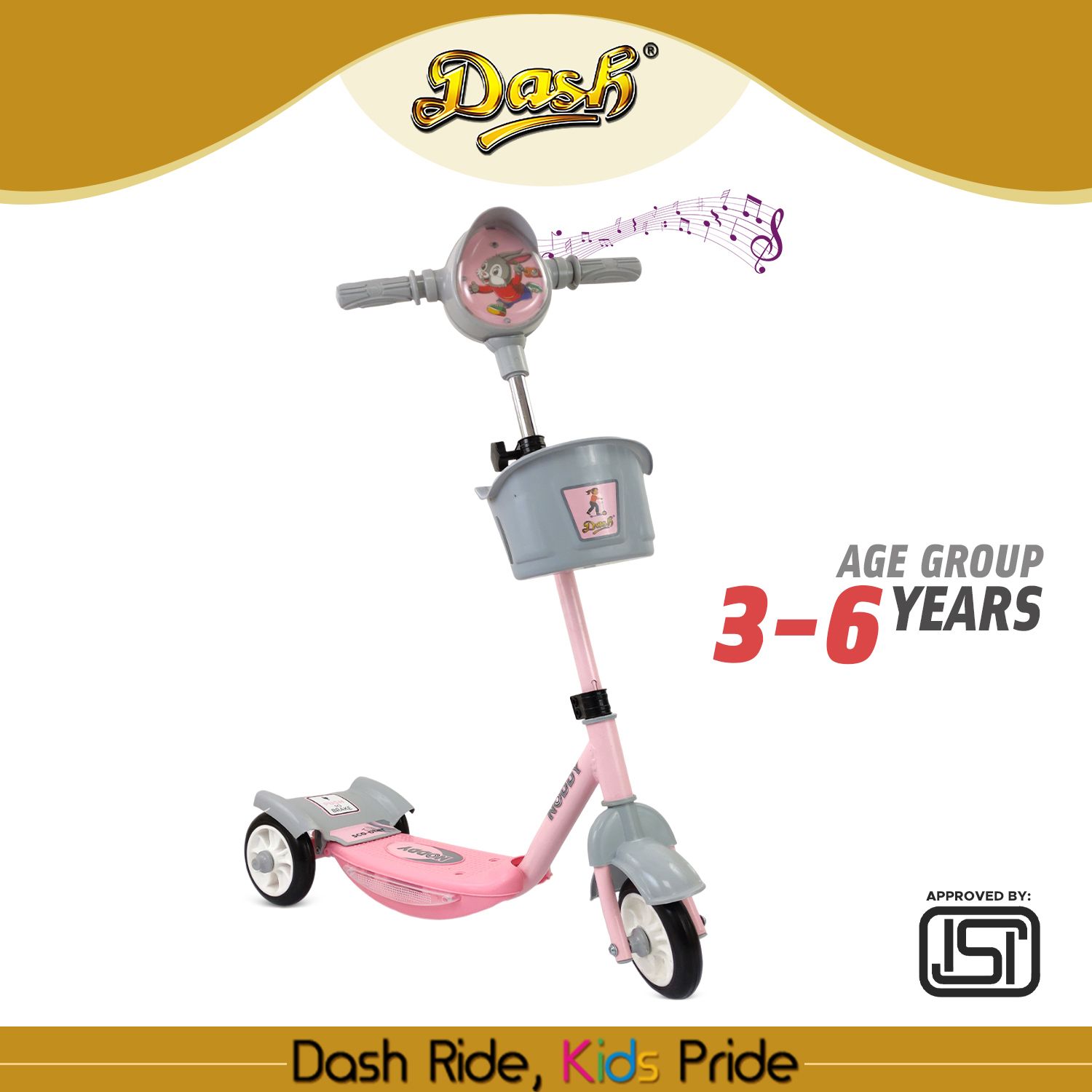 Noddy Dlx 3 Wheel Kids Scooter with Music, LED Light, Basket & Brake Cap-35 Kg-image-37