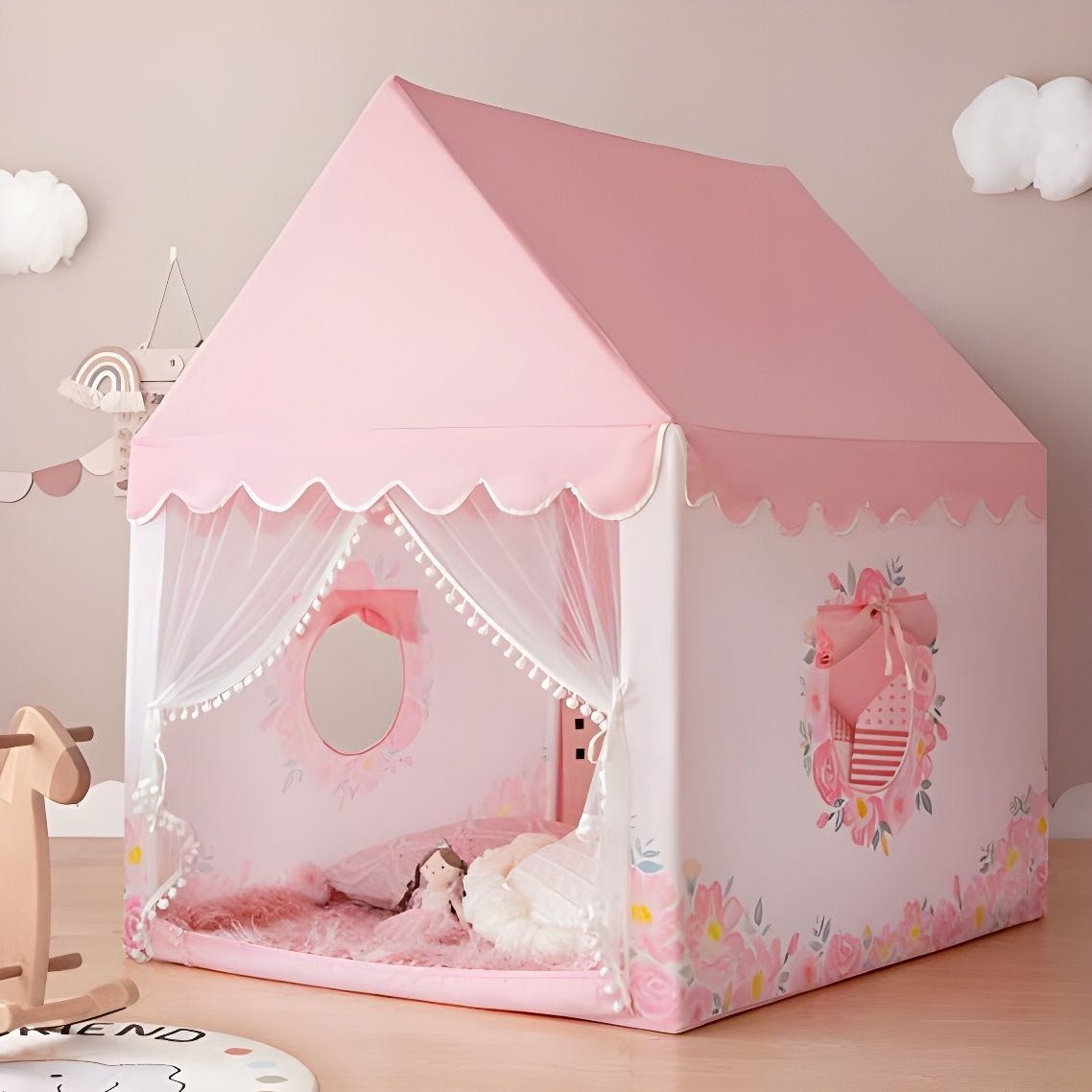 Rose House Pink Kids Play Tent House for 3-13 Year Old Kids Girls and Boys-image-47