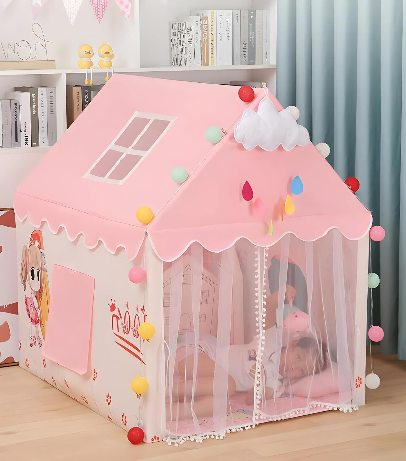 Children Boy Portable Castle (M) Size Light Weight Kids Play (Pink )-image-18