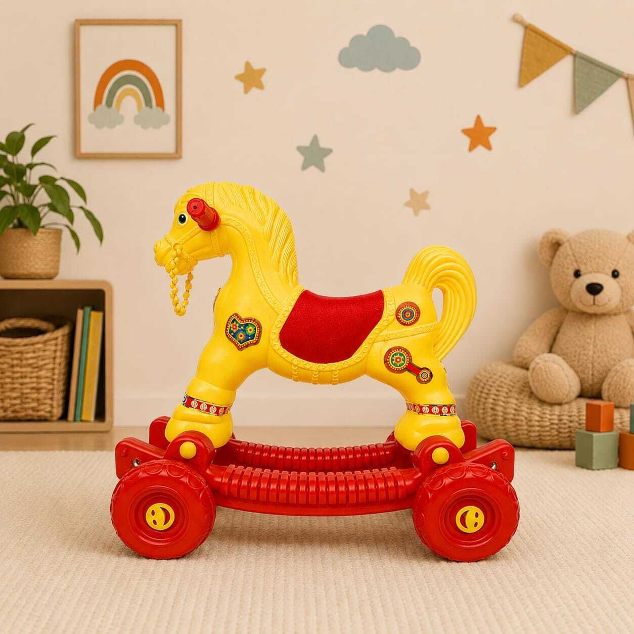 Kids 2 in 1 Rocking Horse Ride On Toddler Toy with Wheels for Boys & Girls-image-42