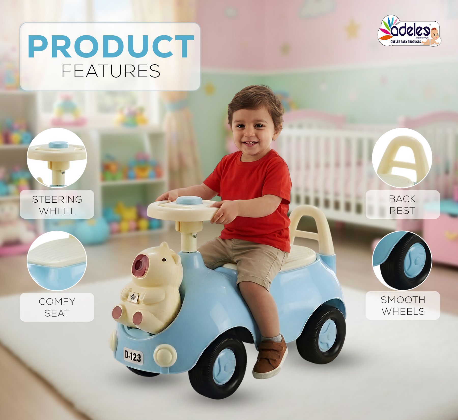 odelee Baloo Push Rideon Car WithToy Storage & Back Rest For Boys & Girls 3TO5 Years-picture-22