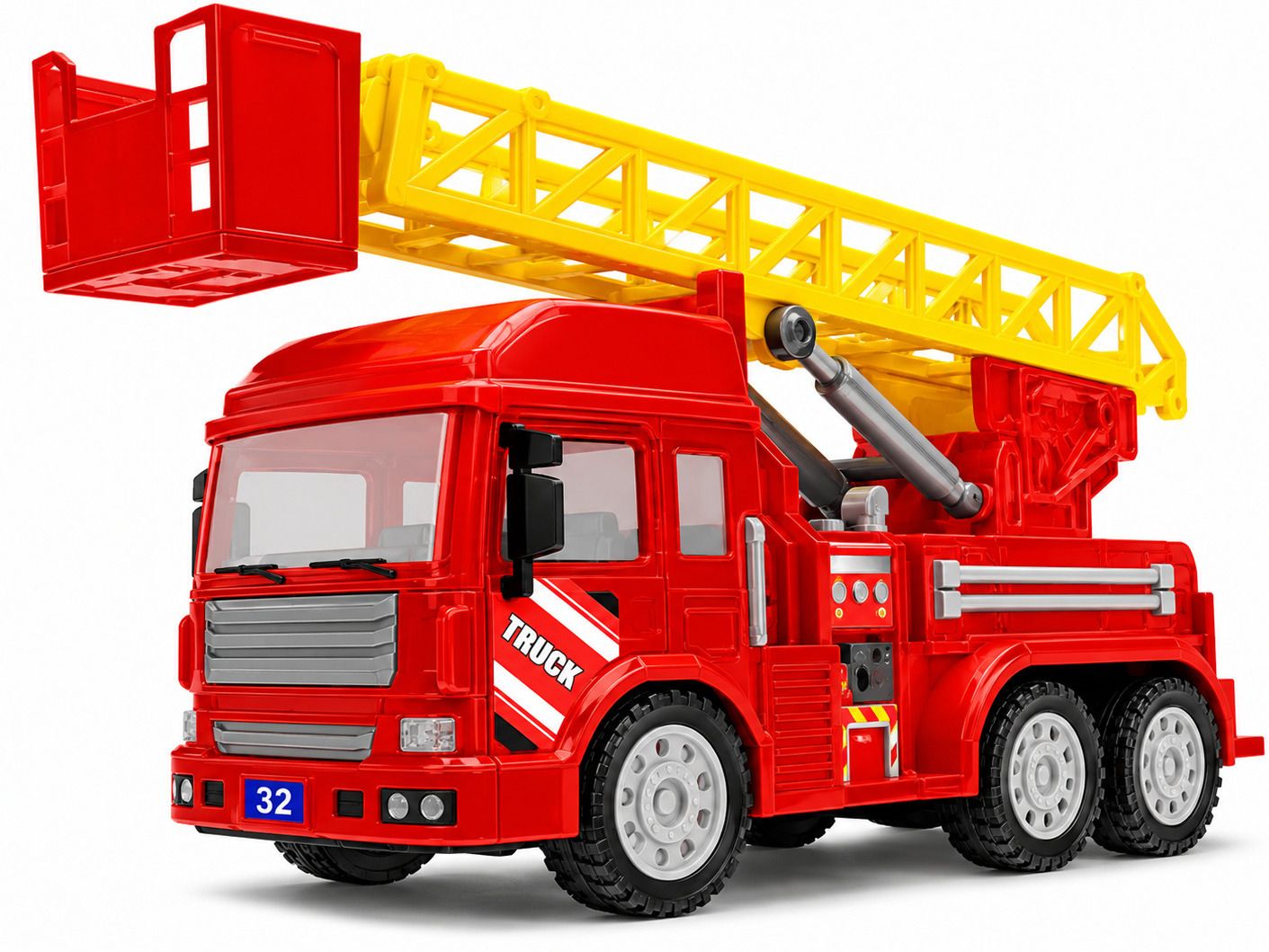 Fire Ladder Truck Toy | Friction Powered Construction Utility Vehicle for Kids-image-7
