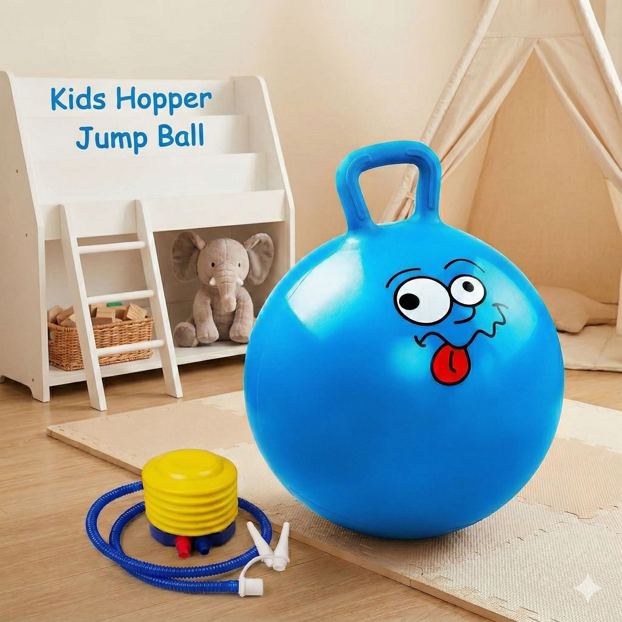pinopa Kids cartoon printed Hopper Jump Ball with Strong grip Handle(with pump)-picture-14