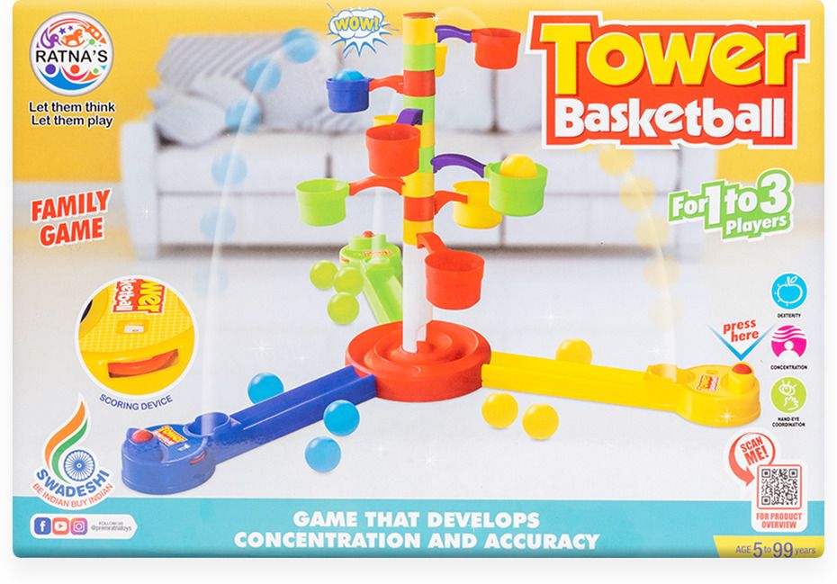 Tower Basketball Indoor Family Game for 3 players (Multicolor) (1634)