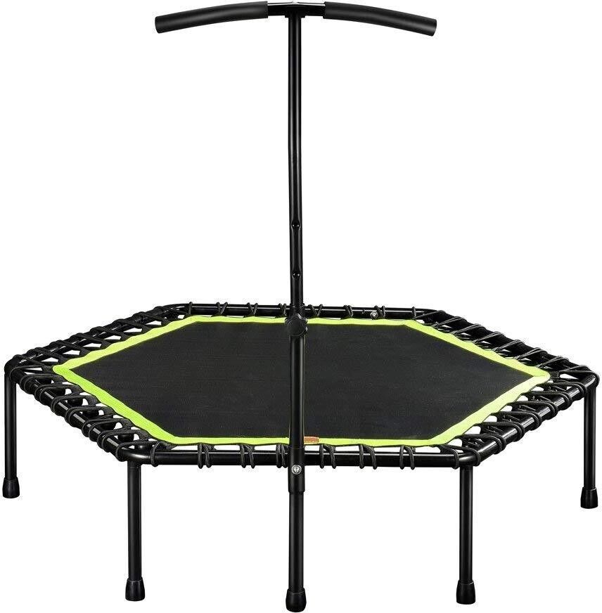 Mini Trampoline with Adjustable Handrail Handle Bar â?? Indoor Rebounder for Adults â?? Best Urban Cardio Workout Home Trainer, Covered Bungee Rope System