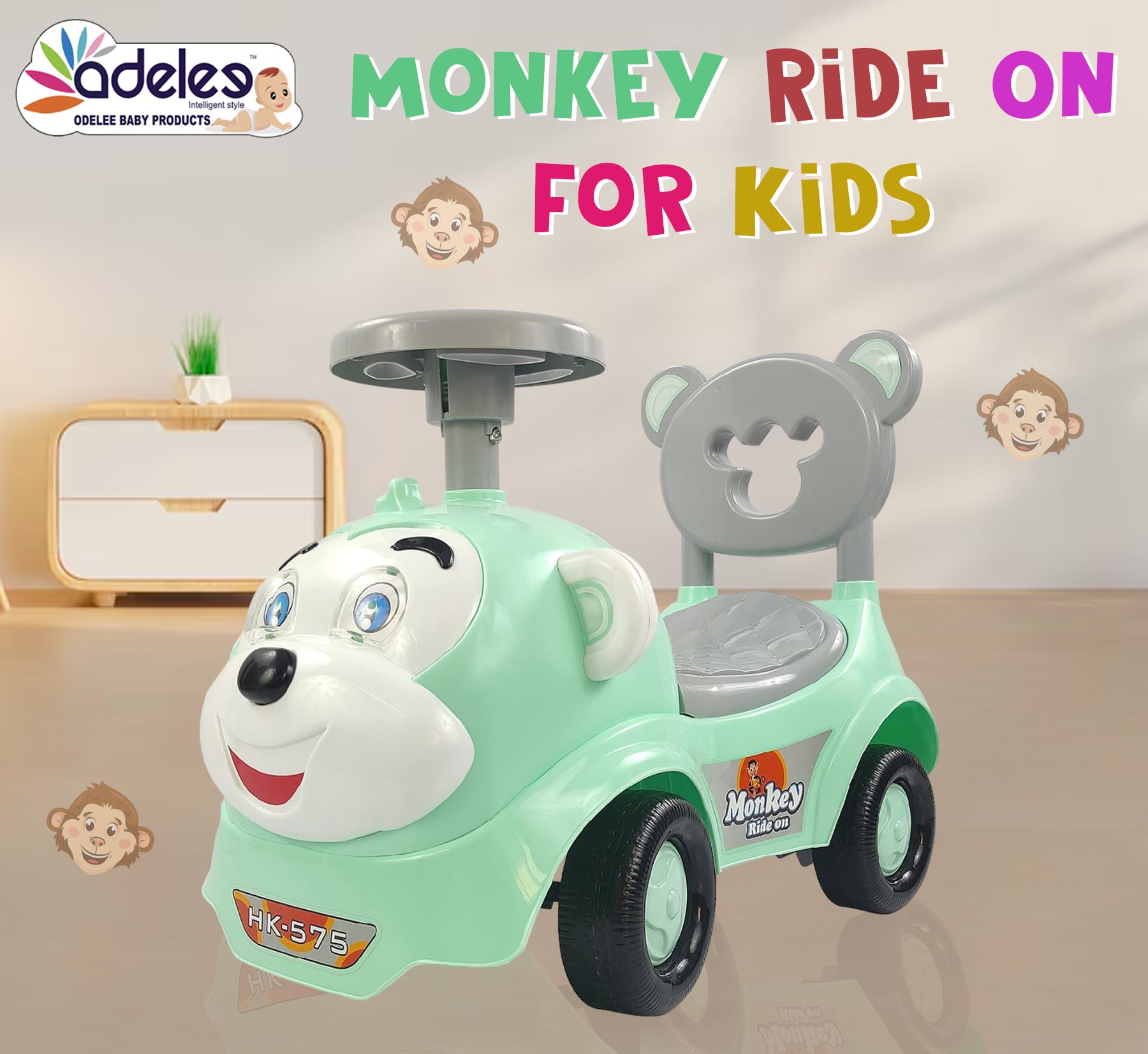 odelee Monkey Push Rideon Car WithToy Storage & Back Rest For Boys & Girls 3TO5 Years-picture-32