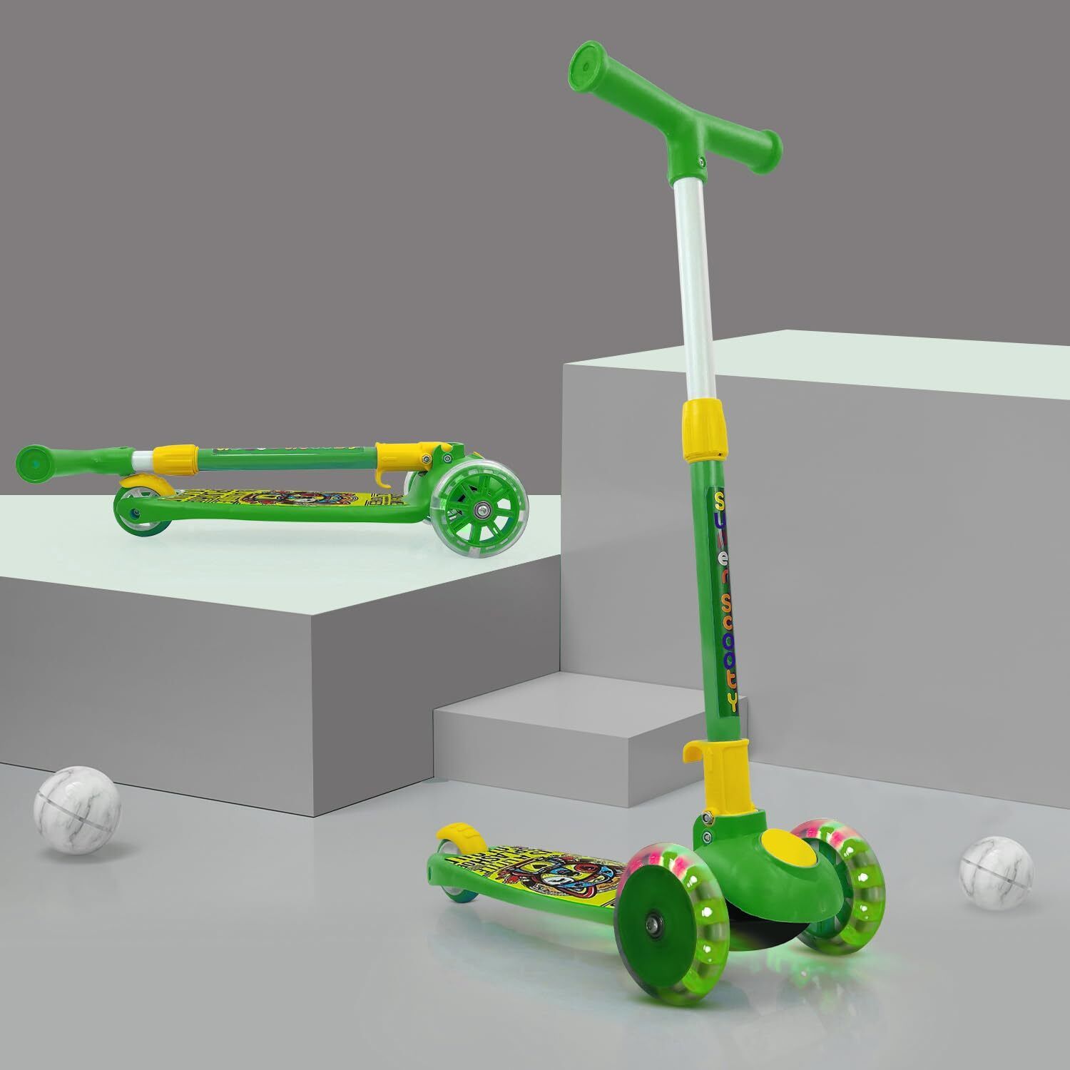 kelosk Smart Kick Scooter with LED 3-Wheels|Adjustable Handle Foldable Scooter for kids-picture-0