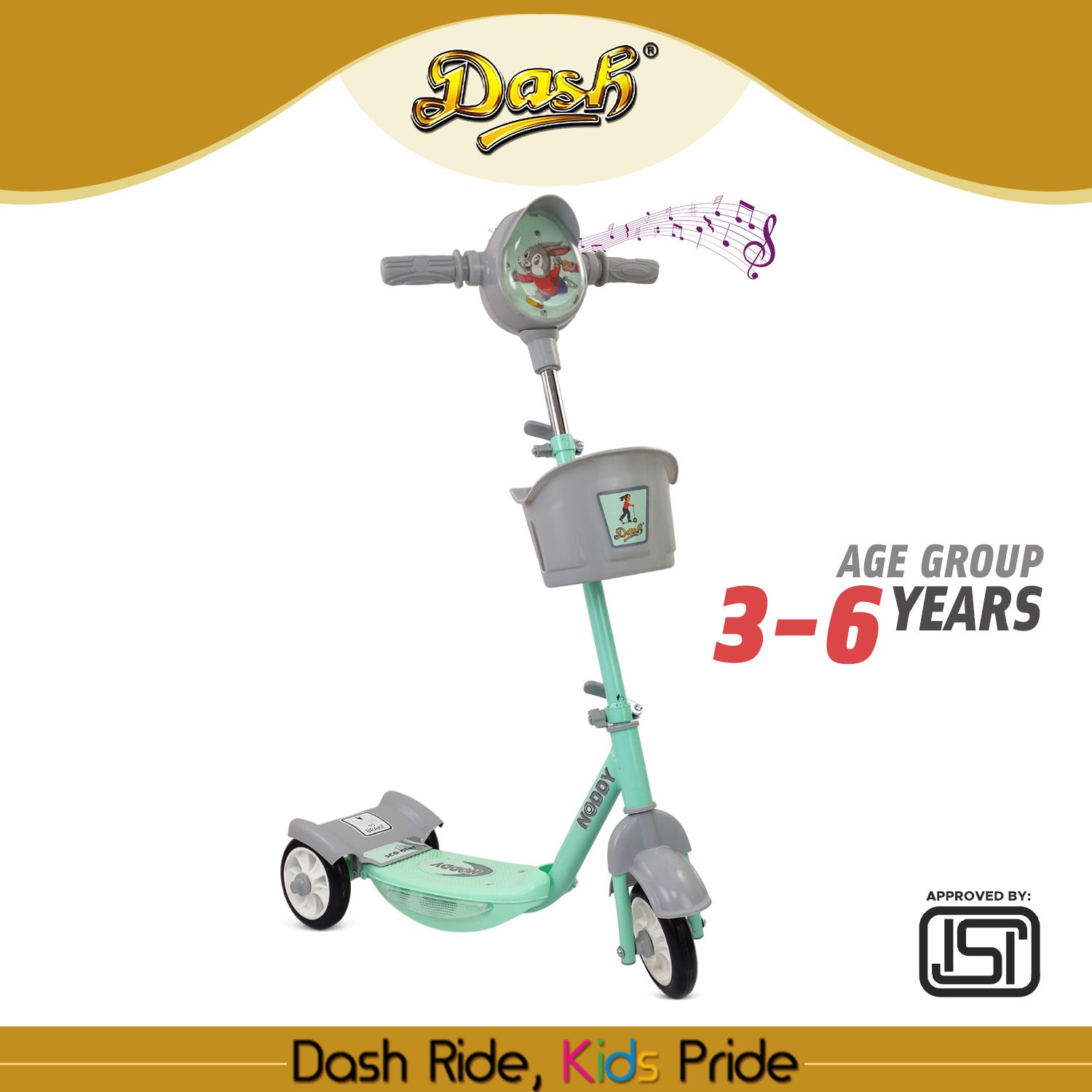 Noddy Deluxe 3 wheel Kids Scooter with Storage Basket and LED Lights (Green)…-image-25