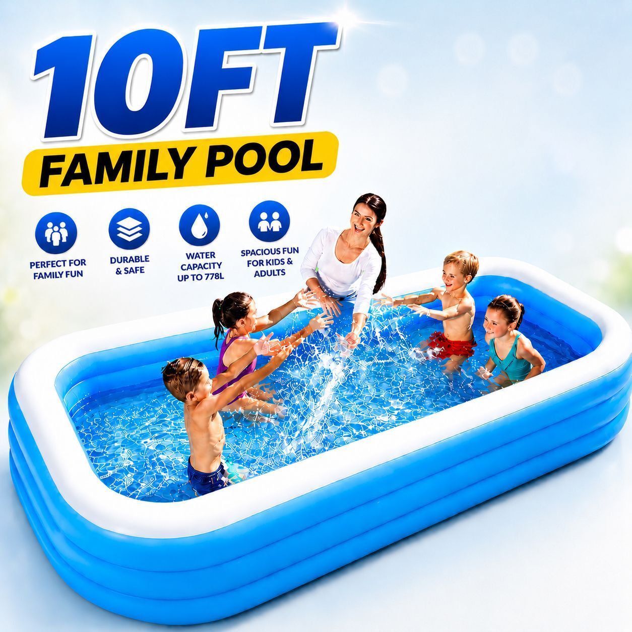 Family Swimming Pool for Kids & Adults, Portable Pool Bathtub-image-26
