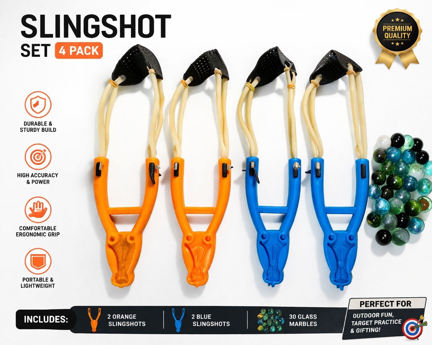 2 pc Orange, 2 pc blue sling shot and 30 pc marbles for kids playing-image-14