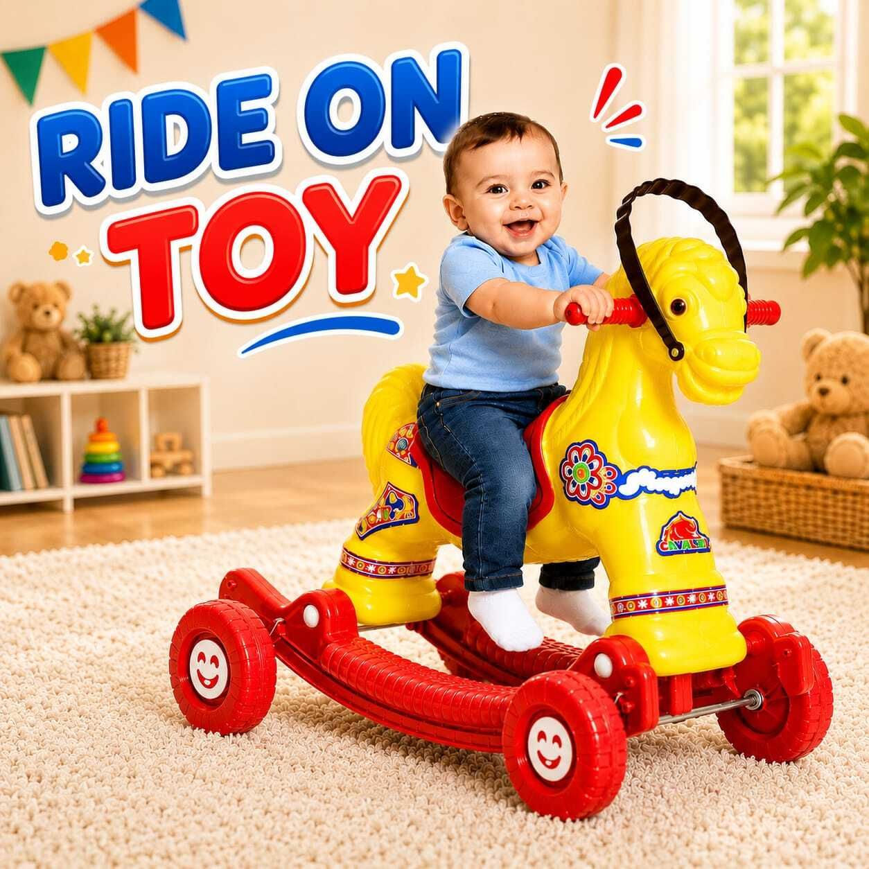 Baby Horse Ride-On Toy with Wheels | Kids Indoor Outdoor Rocker Horse Toddler-image-36