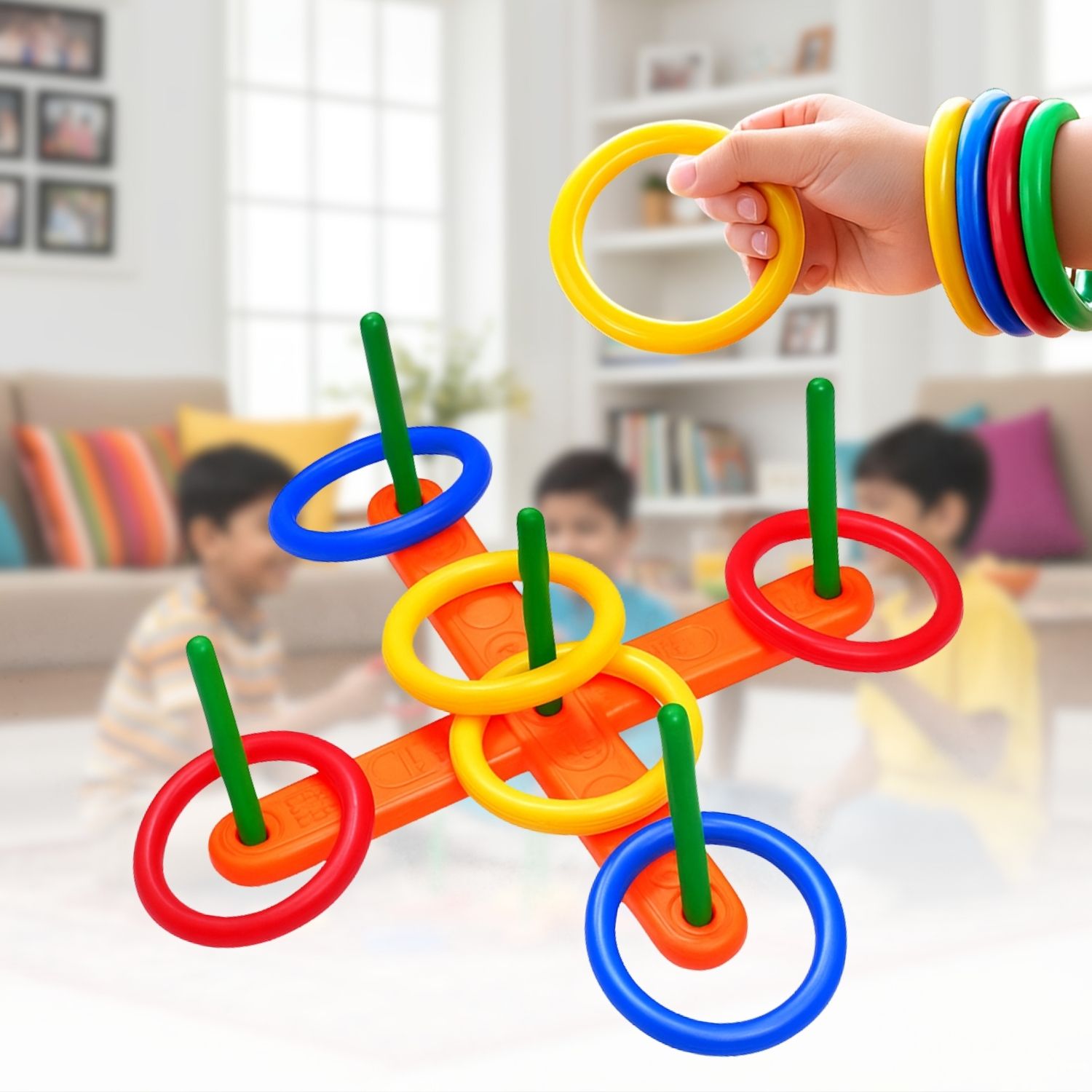 Ring Toss Game (5-Sticks 2-Stick Holders 6-Rings) Indoor/Outdoor Activity Gams