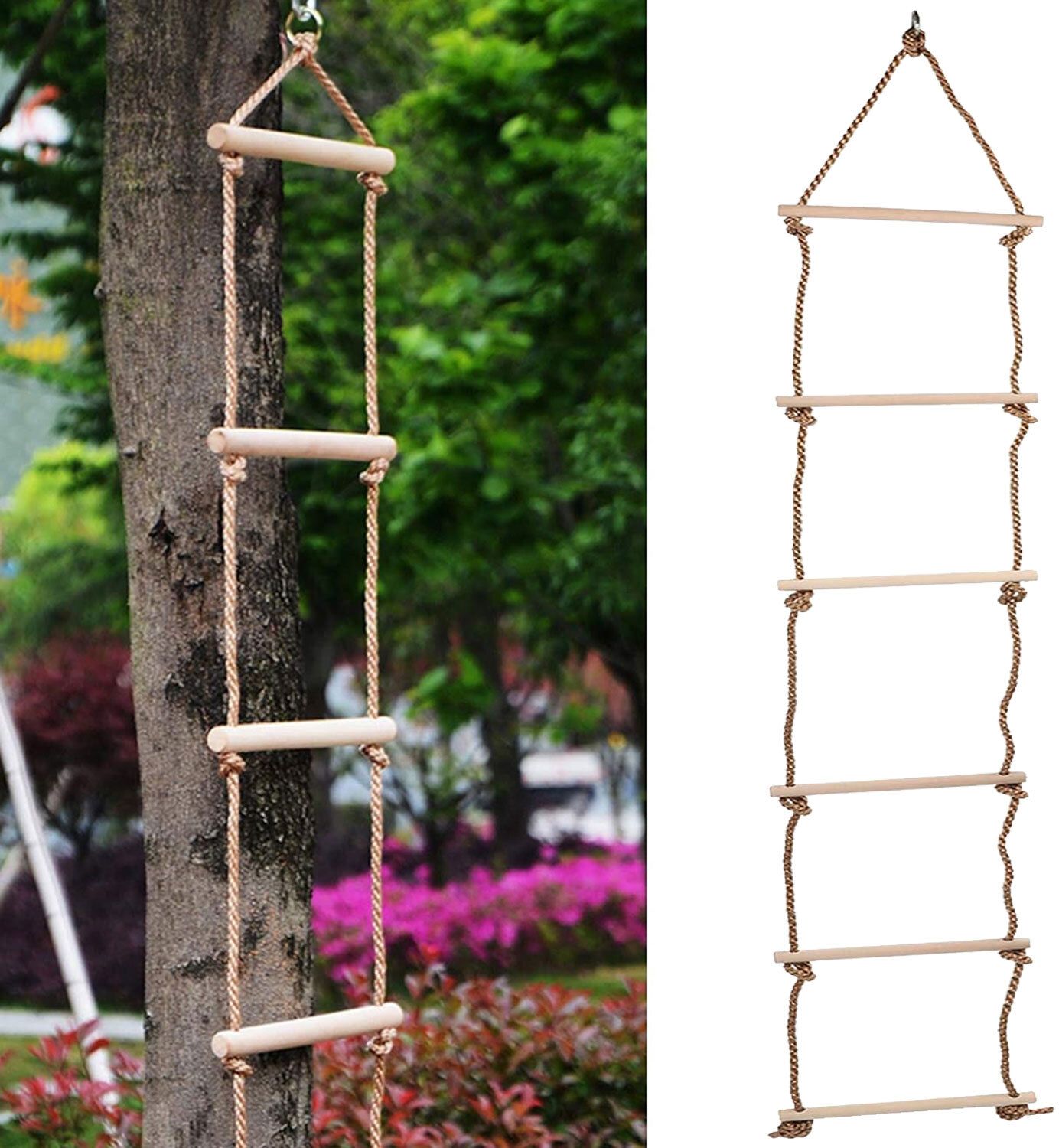 Shopster 6.5 Ft Wooden Climbing Rope Ladder: Active Outdoor Fun for Kids