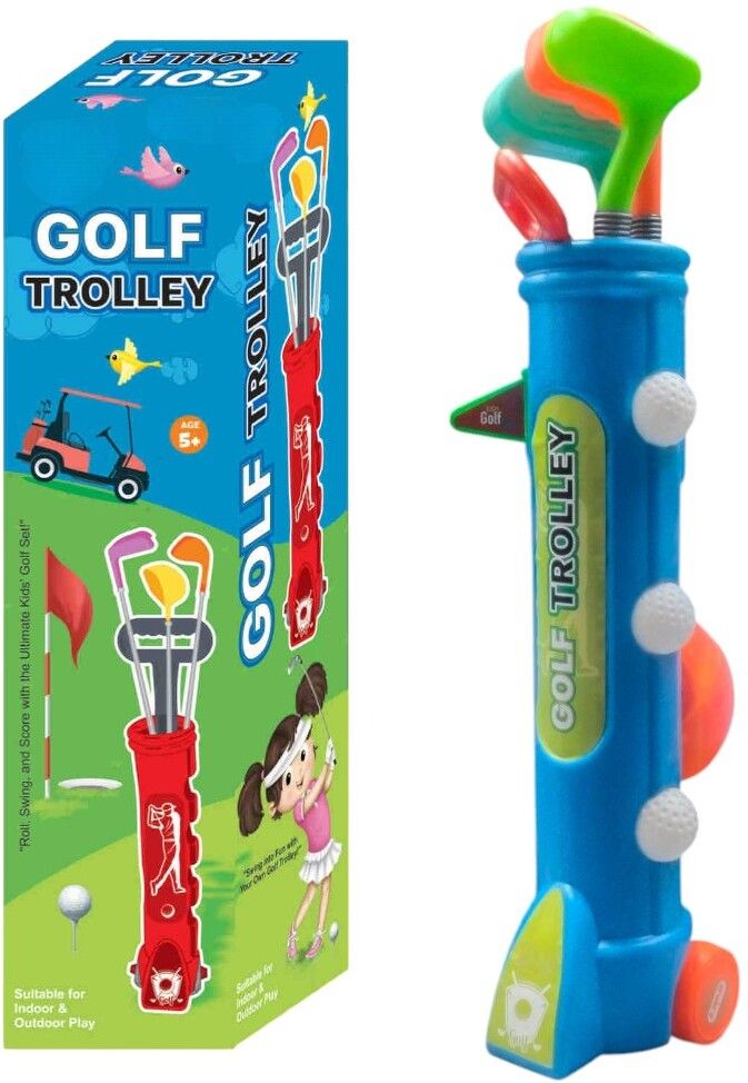 Golf Trolley Play Set For Kids, 3 Golf Sticks, 3 Golf Balls, 1 Pot Hole Etc-image-49