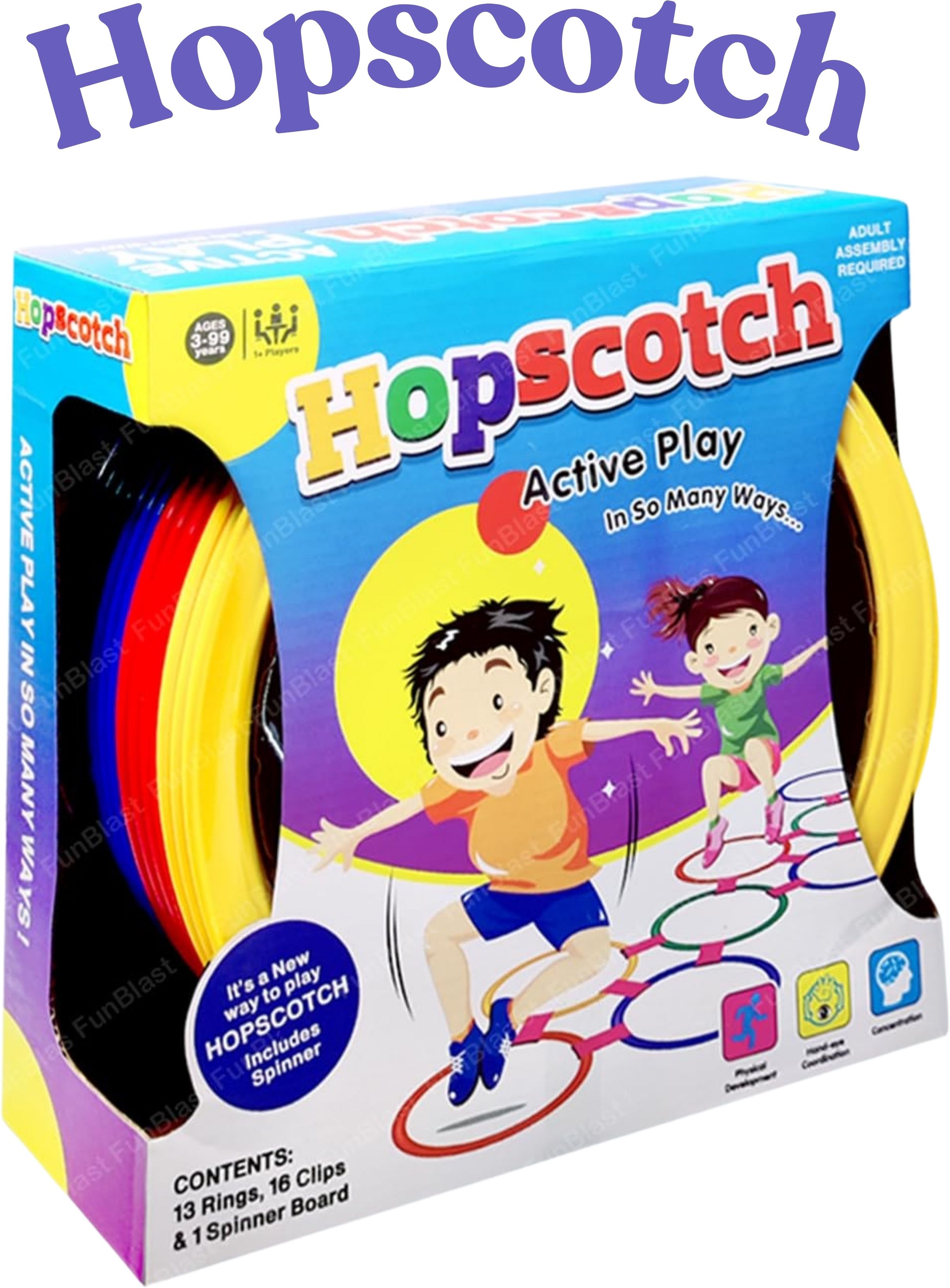 Twister Hopscotch Kids Game - 13 Rings and 16 Connectors, 1 Spinner