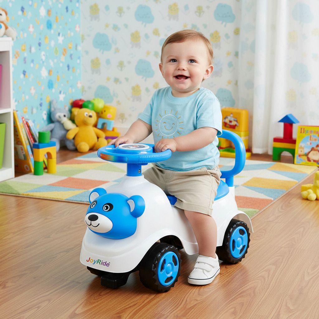 joyride Bear Face Ride on for Kids | Music & Horn Push Car for Baby Under Seat Storage-picture-5