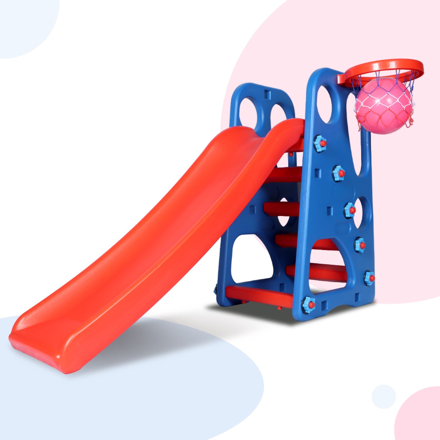 toy plus 2 in 1 Foldable Baby Garden Slide Hanging Swing for Kids with One Basketball-picture-16