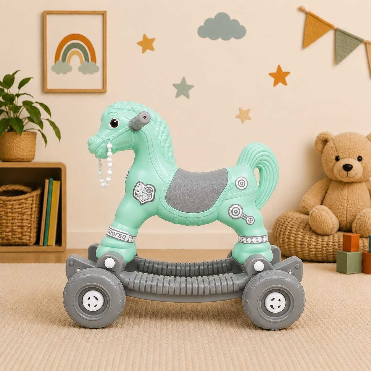 playway 2 in 1 Kids Ride On Rocking Horse Toy with Sturdy Wheels for 1-5 Years Kids-picture-25