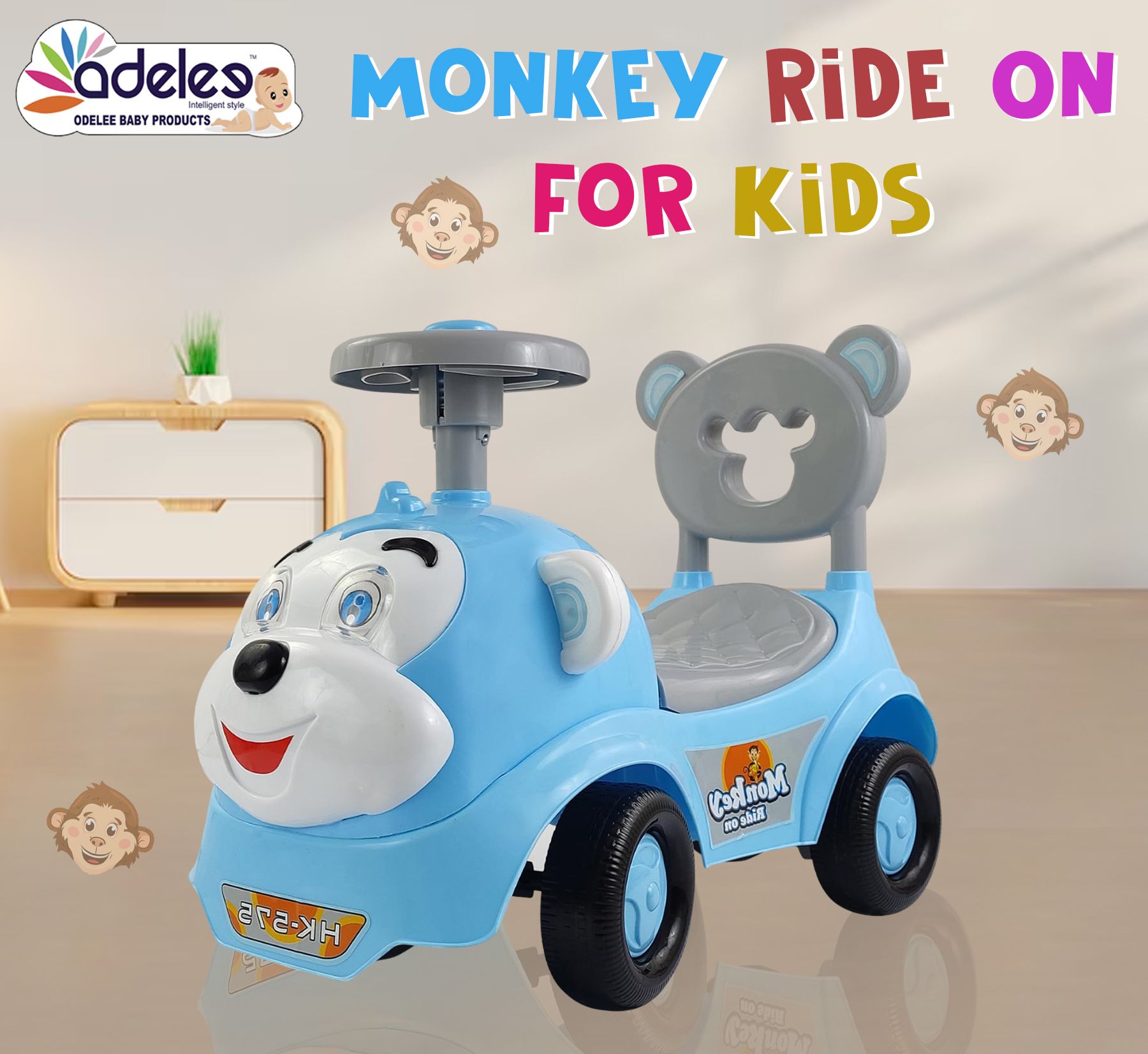 odelee Monkey Push Rideon Car WithToy Storage & Back Rest For Boys & Girls 3TO5 Years-picture-20