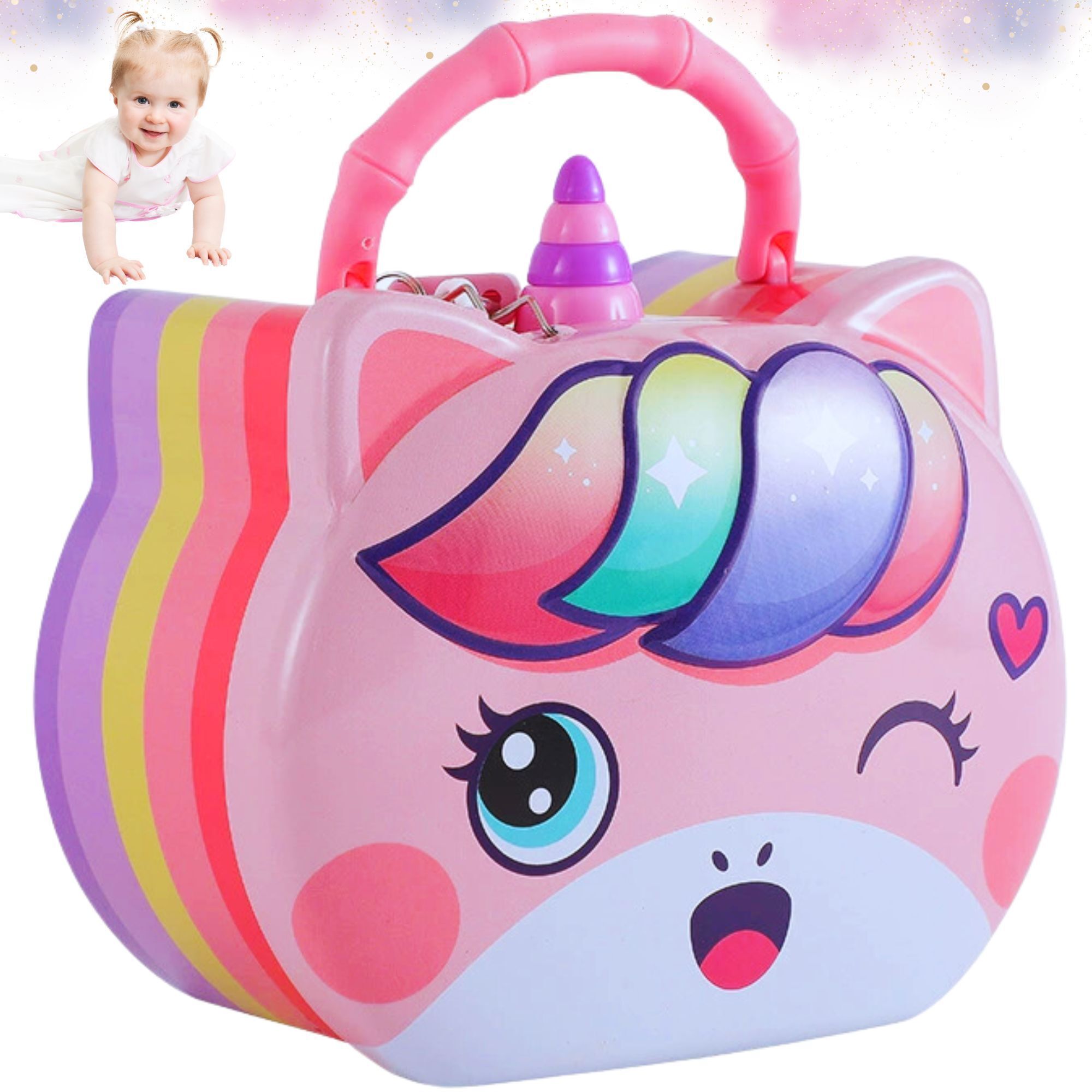 Cartoon Unicorn Piggy Bank for Kids with Padlock & Key Money Saver ATM for Girl
