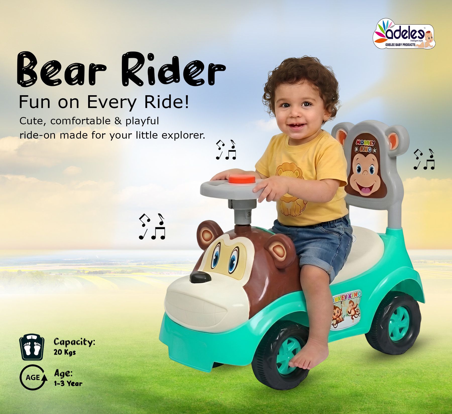 odelee Mowglie Push Car/ Baby Car with Music, Toy Storage and Back Rest-picture-14