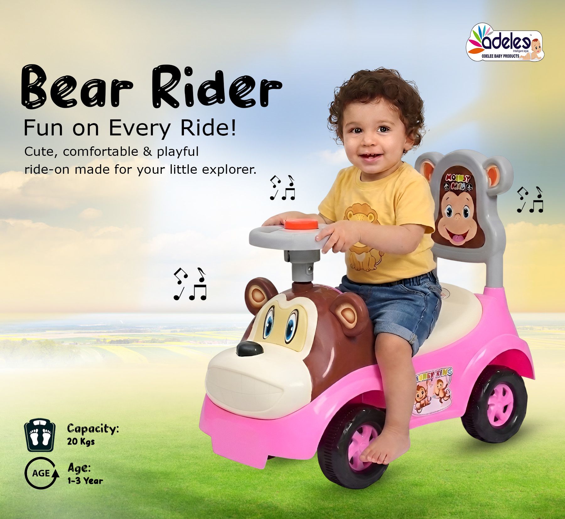 Mowglie Ride On Push Car with Music, Toy Storage and Back Rest-image-18
